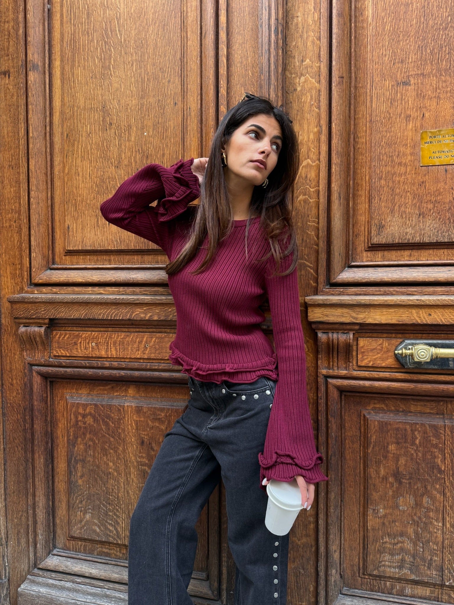 Maurice paris Pull Pull FLOWER bordeaux