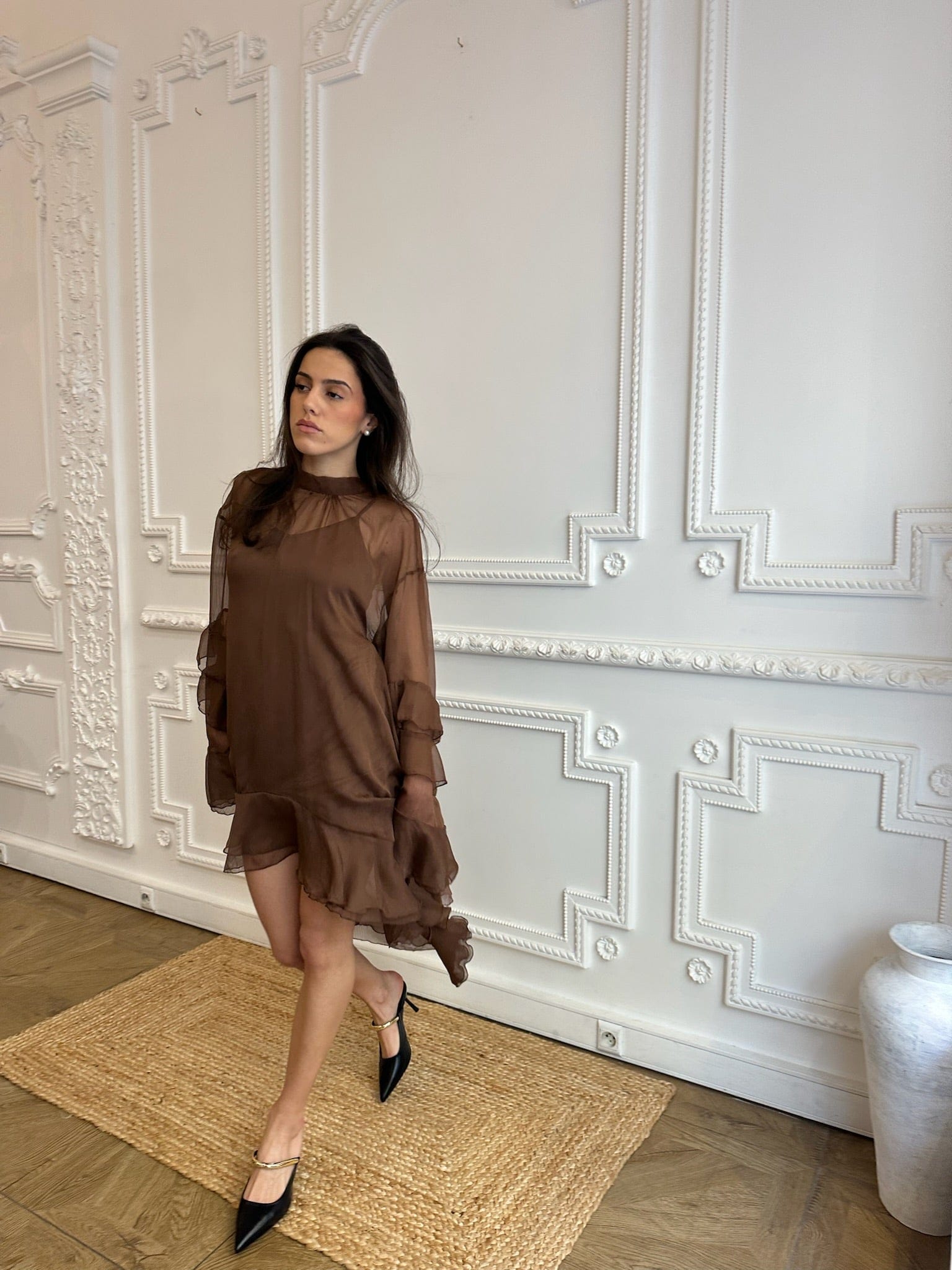 Maurice paris Chemise Robe RUFFLE chocolat