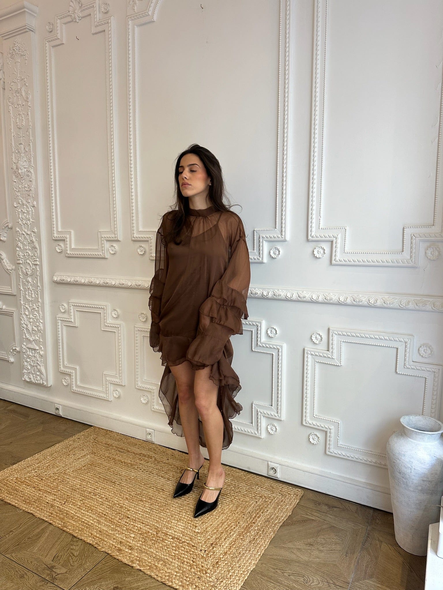 Maurice paris Chemise Robe RUFFLE chocolat