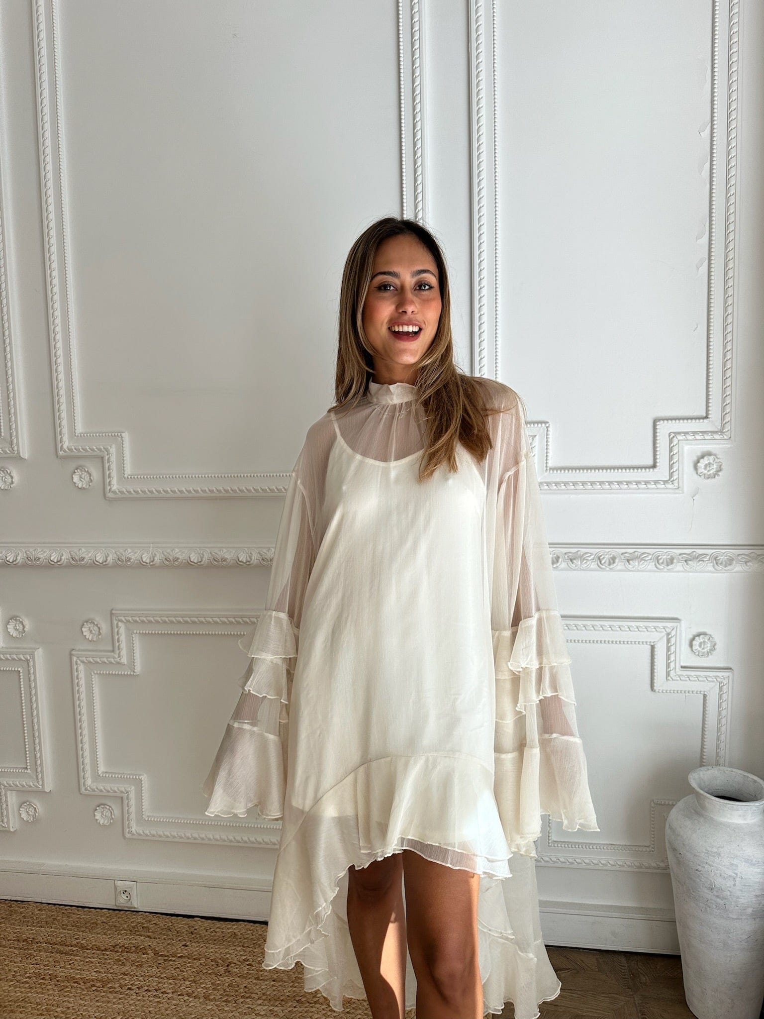 Maurice paris Chemise Robe RUFFLE crème