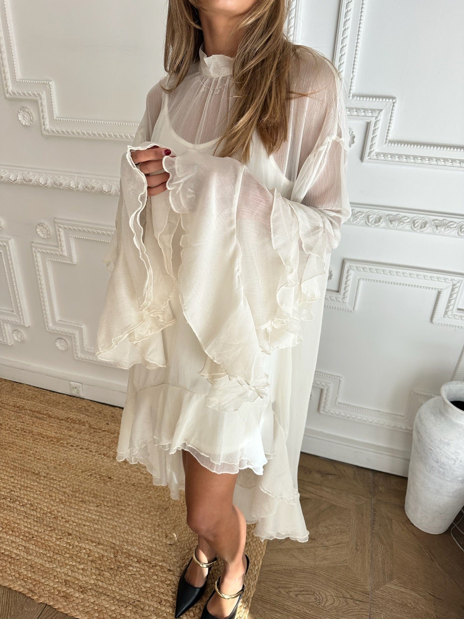 Maurice paris Chemise Robe RUFFLE crème