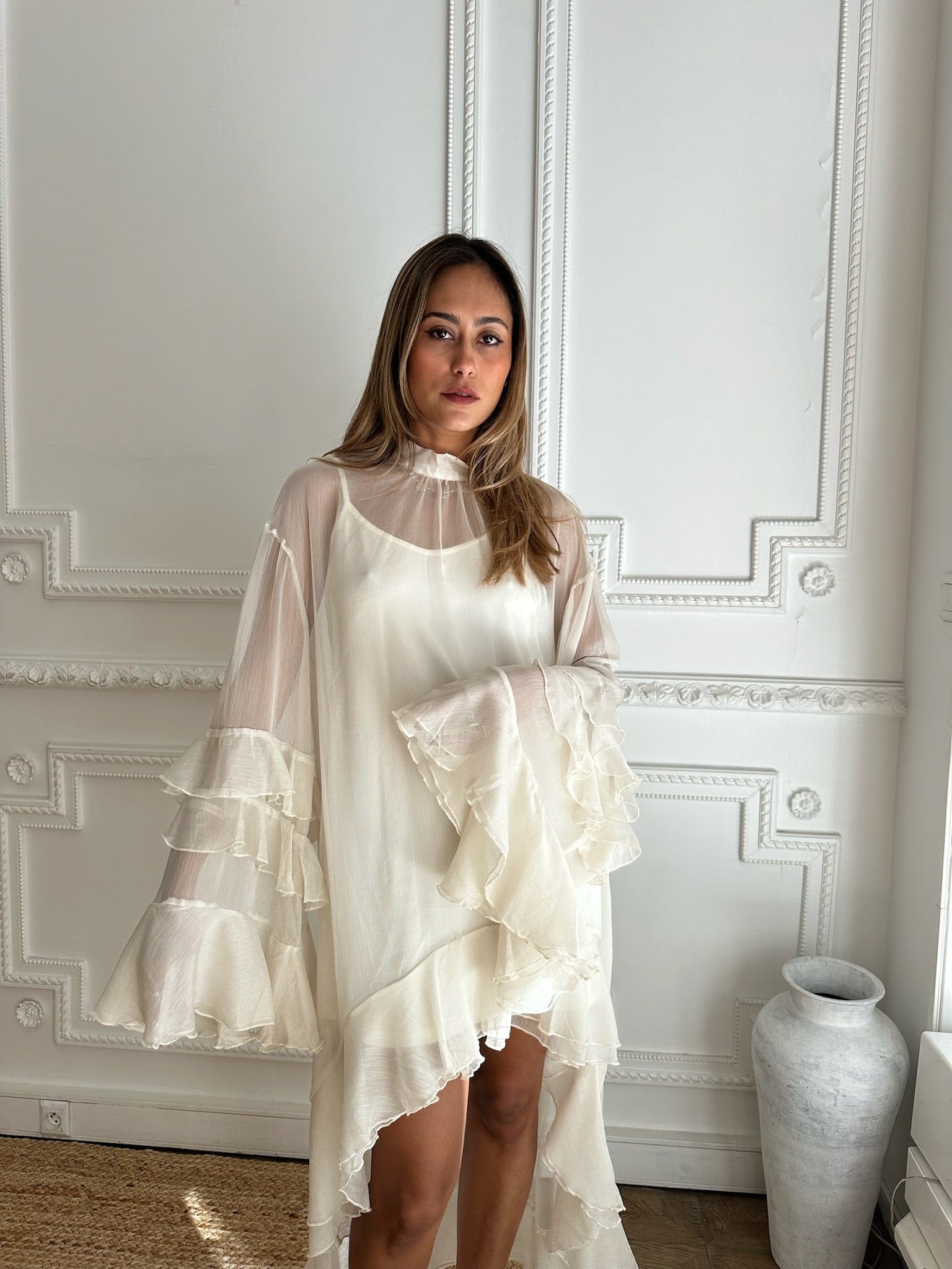 Maurice paris Chemise Robe RUFFLE crème