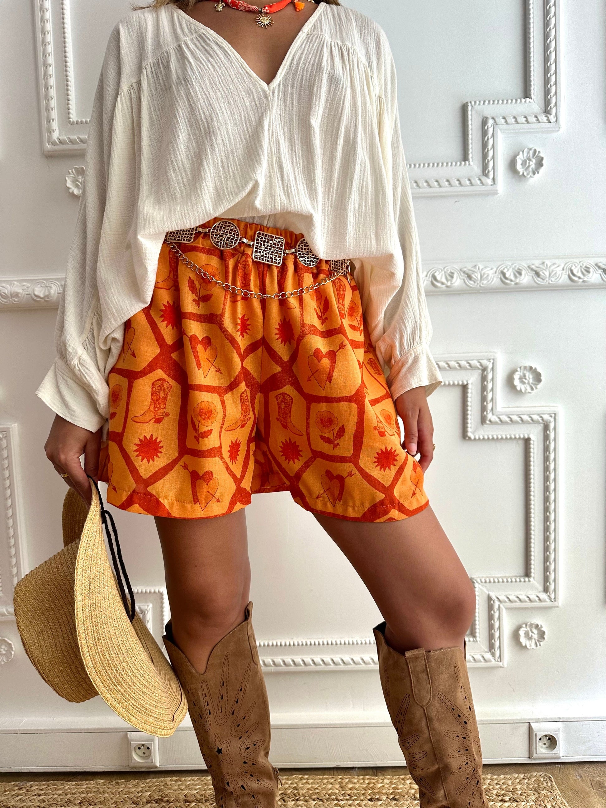 Maurice paris Chemise Short TEXAS orange