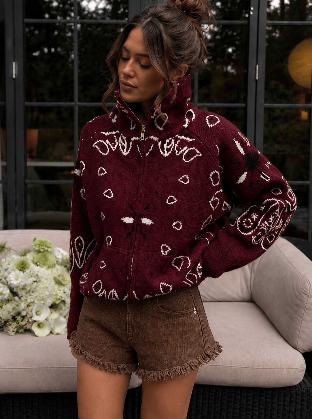 Maurice paris Veste Gilet BANDANA bordeaux